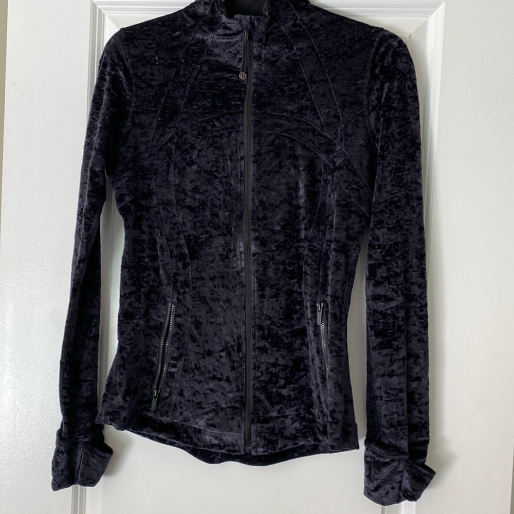 Lululemon zip jacket with a crushed velvet look. Black in some lights looks navy